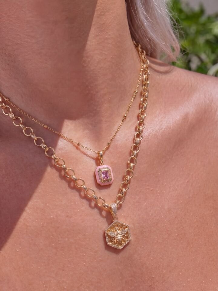 Pembe Mineli Zirkon Taşlı Kolye