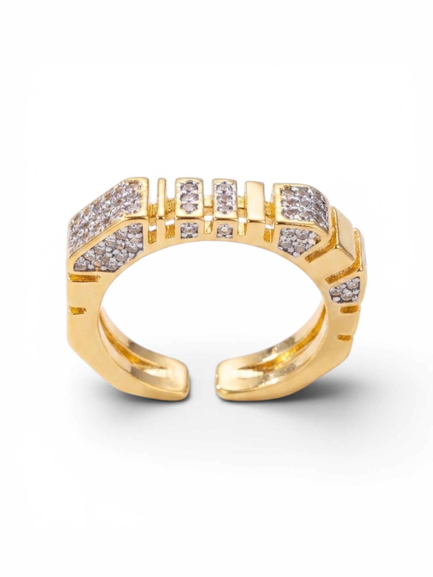 Silver Zirkon Taş Kare Gold Yüzük