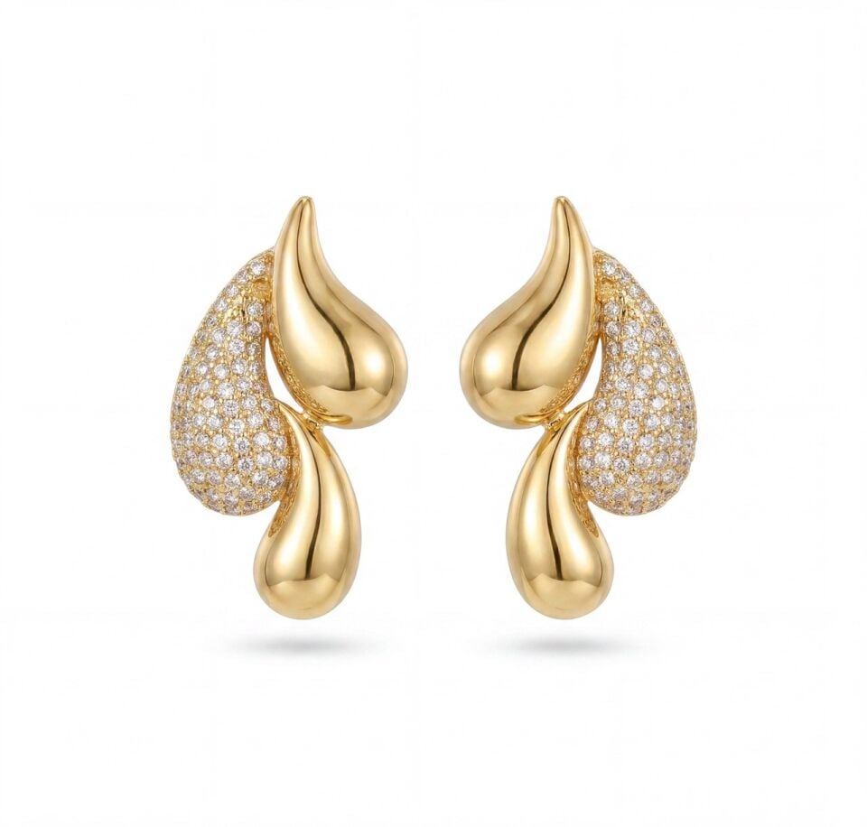 Gold Zirkon Damla Küpe