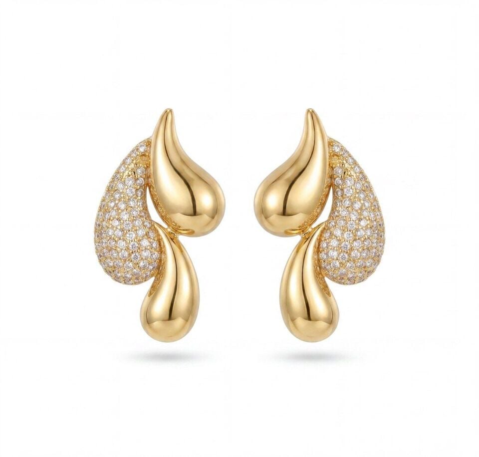 Gold Zirkon Damla Küpe