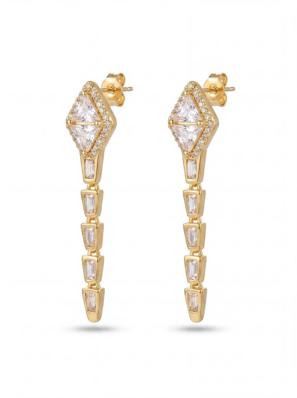 Gold Zirkon Taş Tasarım Küpe