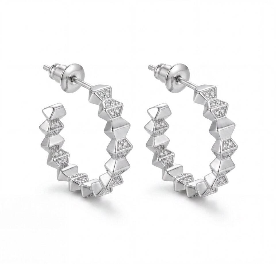 Silver Kesme Halka Küpe