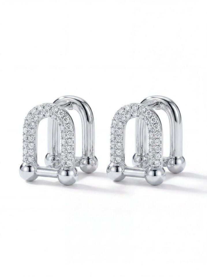 Silver Taşlı Tasarım Küpe