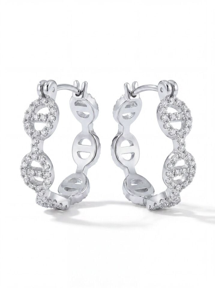 Silver Renk Zirkon Taşlı Halka Küpe