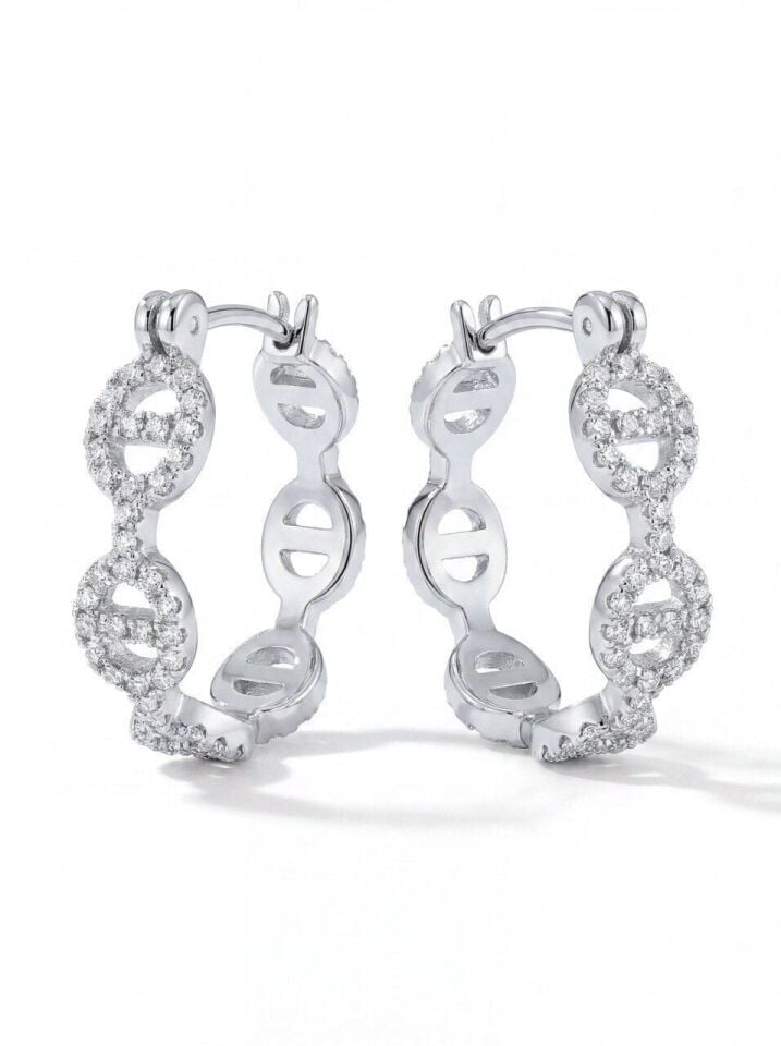 Silver Renk Zirkon Taşlı Halka Küpe
