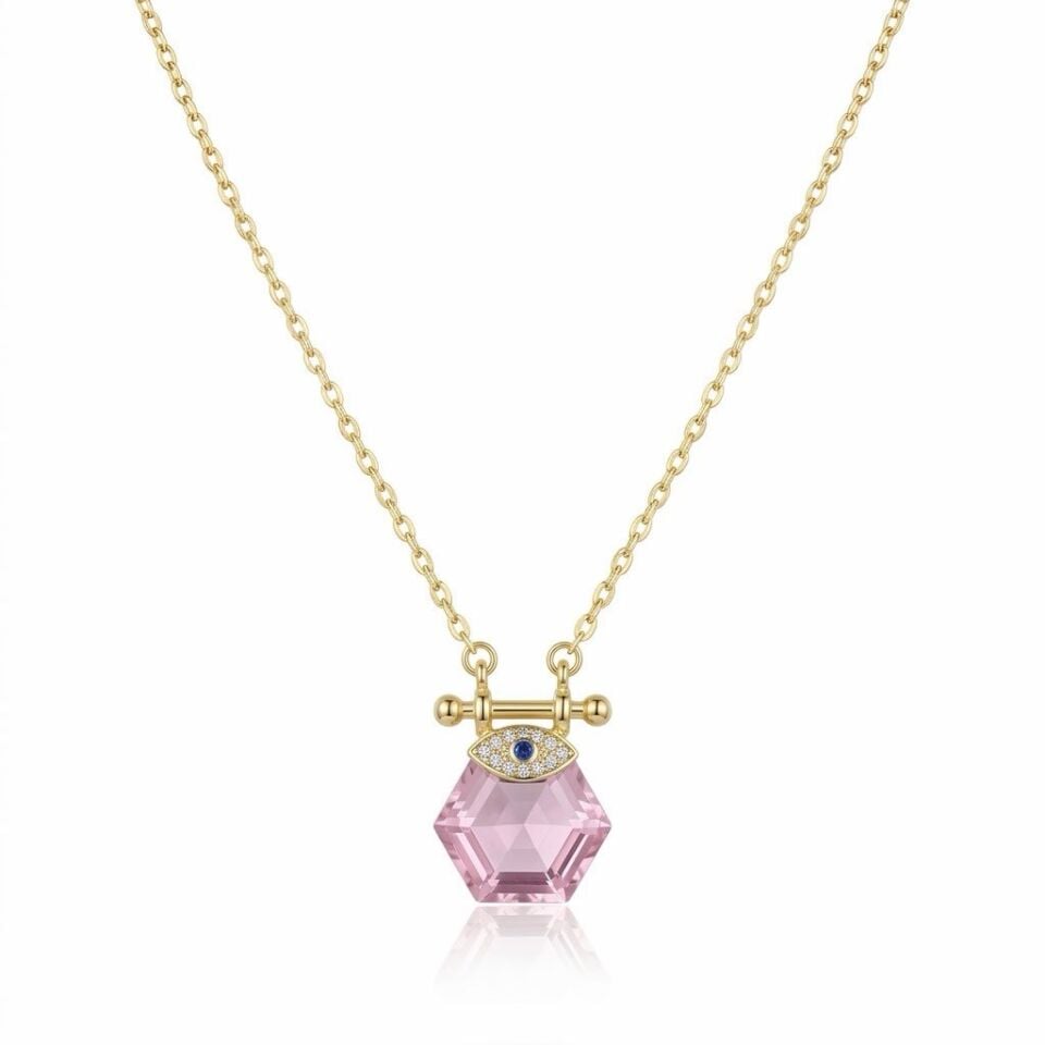 Pembe Kristal Taş Kolye