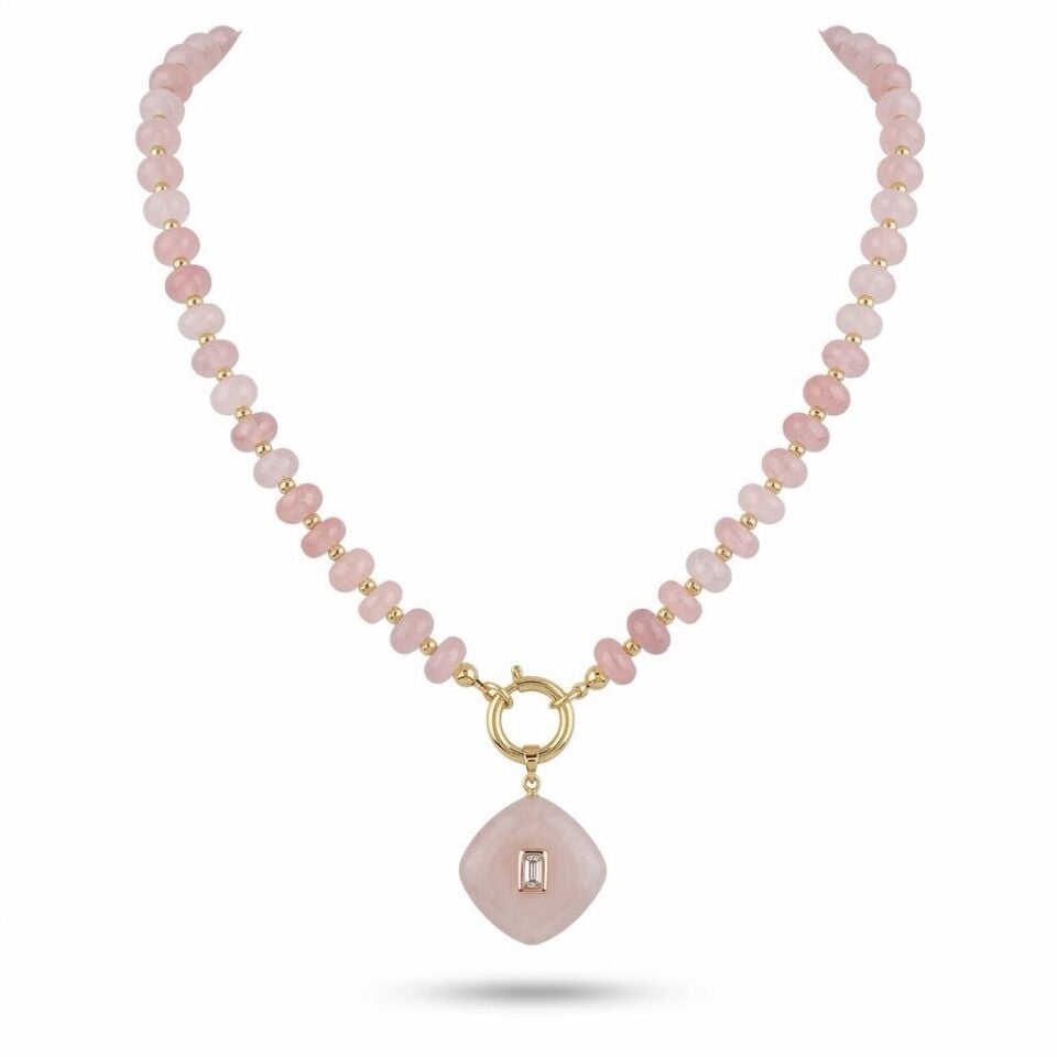 Pembe Charmlı Kristal Kolye